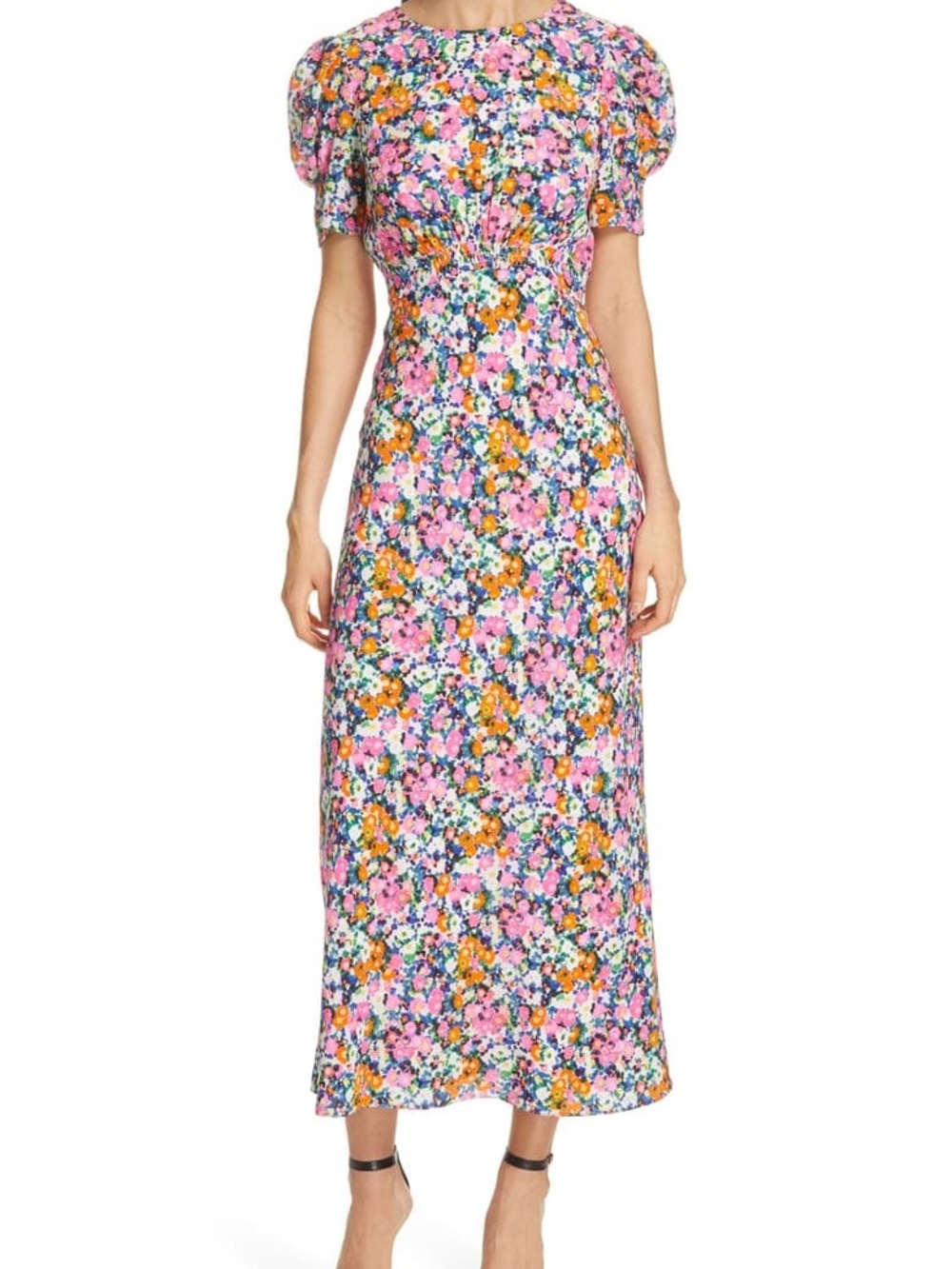 SALONI Pink and Red Puff Sleeve Midi Dress - Picture 10 of 10